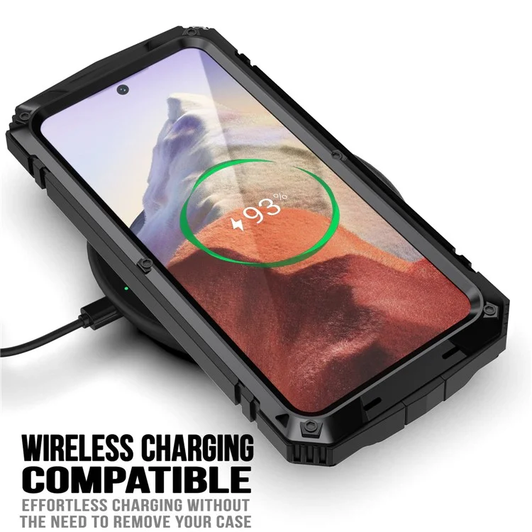 Coque pour Samsung Galaxy S25 R-JUST en PC, silicone et métal avec support et film en verre trempé - Noir