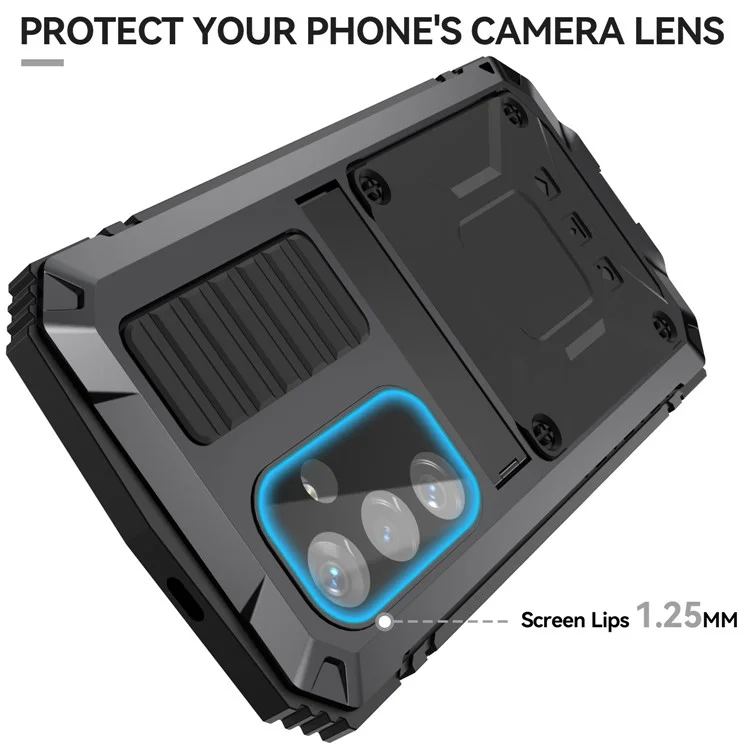 R-JUST Custodia per Samsung Galaxy S25+ in PC + Silicone + Metallo con Supporto Pieghevole e Pellicola in Vetro Temperato - Nero