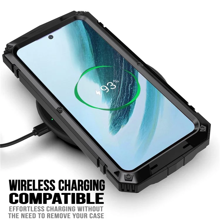 R-JUST Custodia per Samsung Galaxy S25+ in PC + Silicone + Metallo con Supporto Pieghevole e Pellicola in Vetro Temperato - Nero