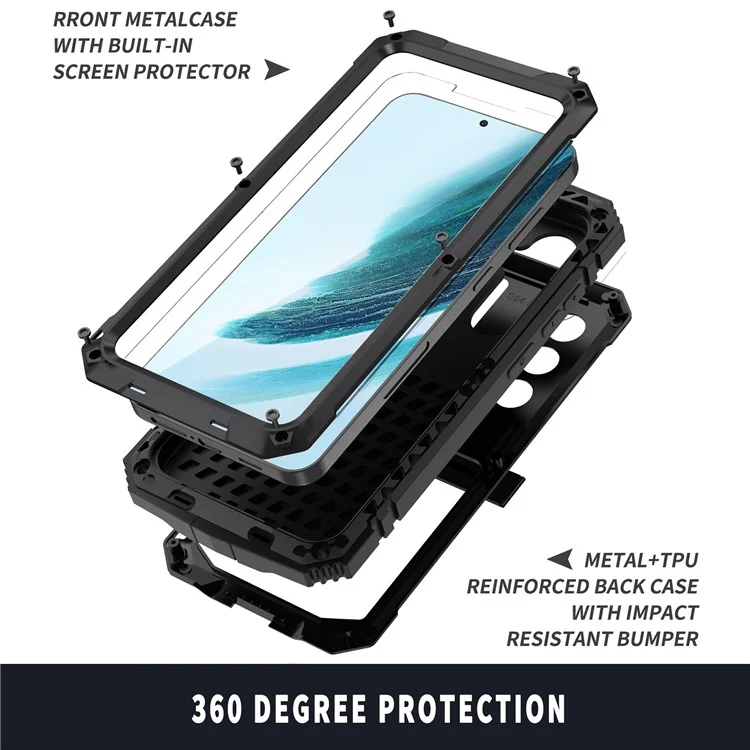 R-JUST Custodia per Samsung Galaxy S25+ in PC + Silicone + Metallo con Supporto Pieghevole e Pellicola in Vetro Temperato - Nero