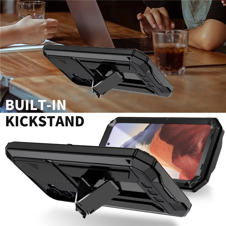 Funda para Samsung Galaxy S25 R-JUST, cubierta trasera de PC + silicona + metal con película de vidrio templado - Negro