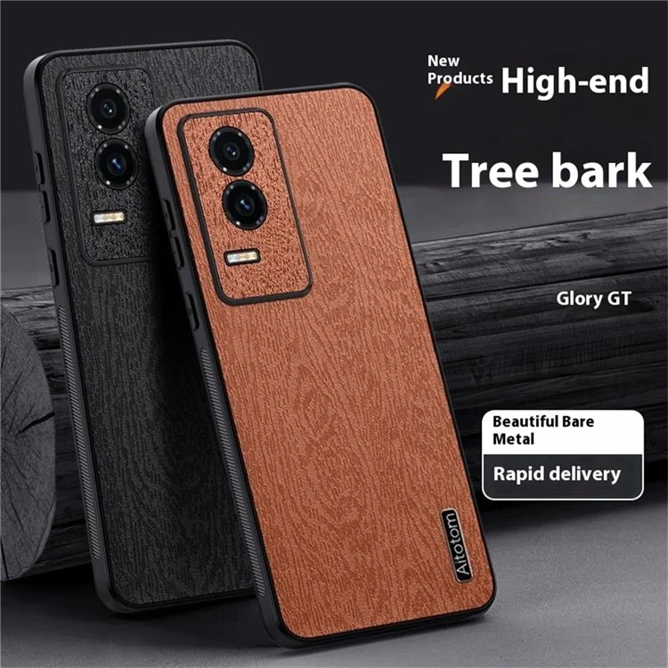 Capa de telefone For Honor GT com textura de madeira revestida de couro PU PC TPU - Preta