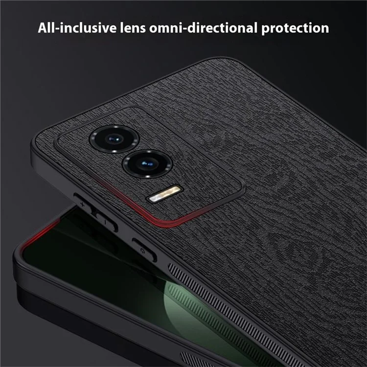 Capa de telefone For Honor GT com textura de madeira revestida de couro PU PC TPU - Preta
