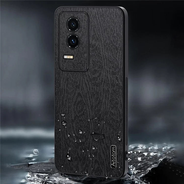 Capa de telefone For Honor GT com textura de madeira revestida de couro PU PC TPU - Preta