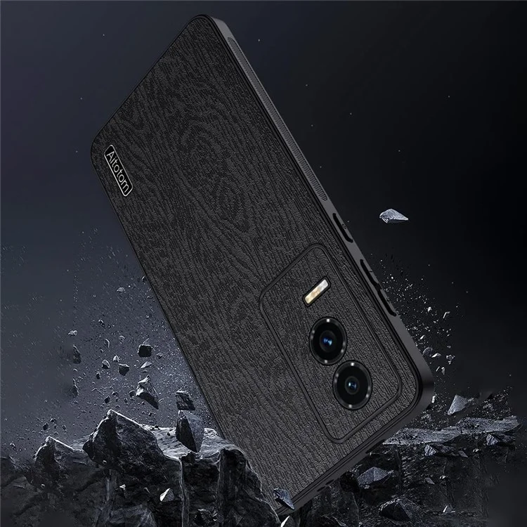 Capa de telefone For Honor GT com textura de madeira revestida de couro PU PC TPU - Preta