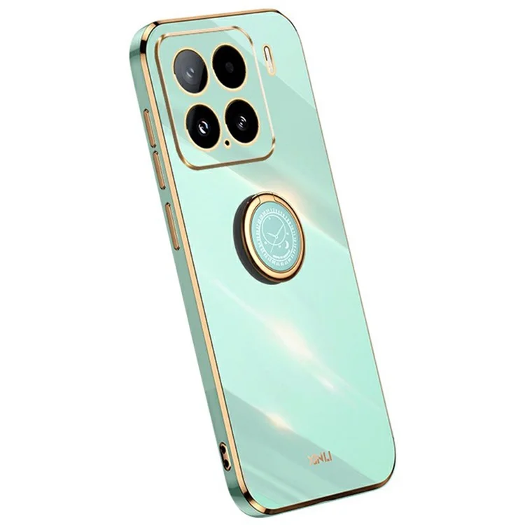 Capa de telefone XINLI para Xiaomi 15 com anel e suporte, revestimento de TPU com eletrodeposição - Ciano