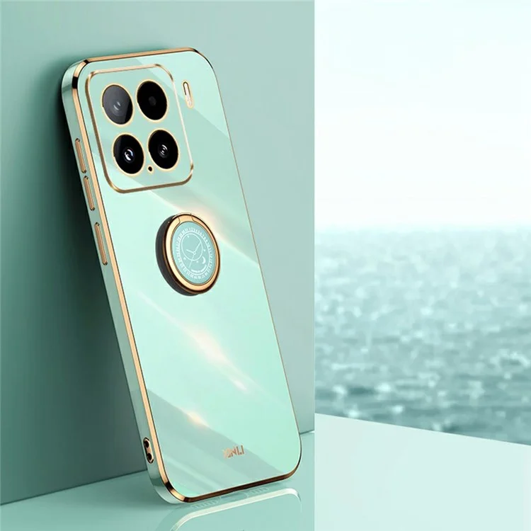 Capa de telefone XINLI para Xiaomi 15 com anel e suporte, revestimento de TPU com eletrodeposição - Ciano