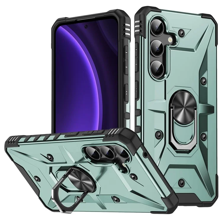 Funda para Samsung Galaxy A26 5G de PC + TPU a prueba de golpes con soporte de anillo - Verde oscuro