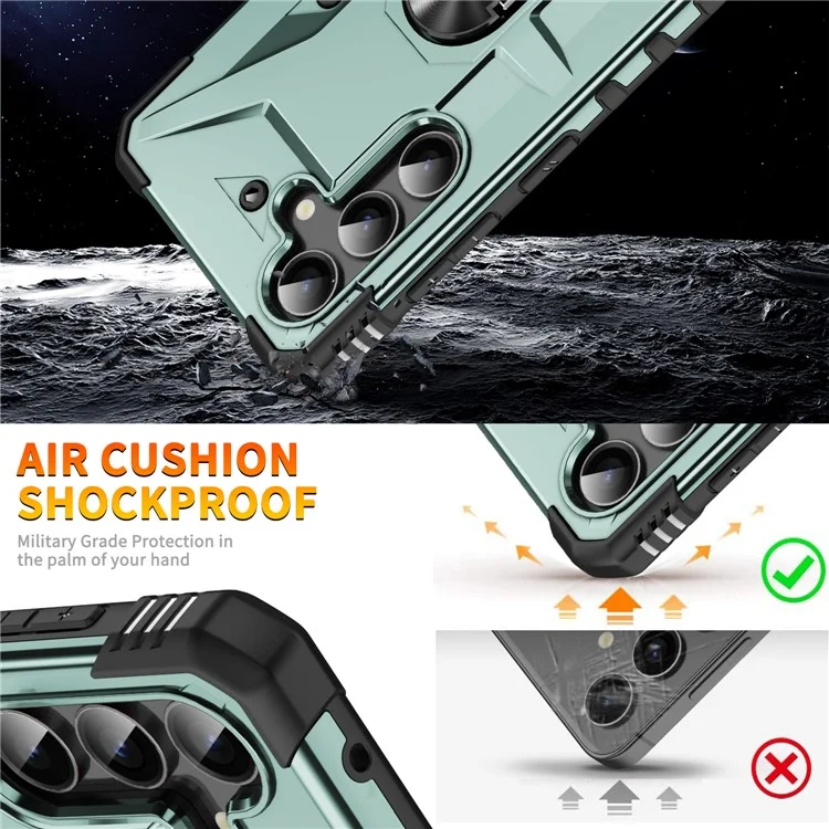 Funda para Samsung Galaxy A26 5G de PC + TPU a prueba de golpes con soporte de anillo - Verde oscuro