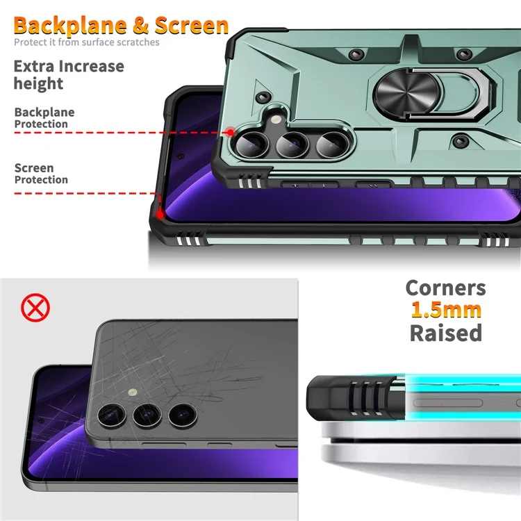 Funda para Samsung Galaxy A26 5G de PC + TPU a prueba de golpes con soporte de anillo - Verde oscuro