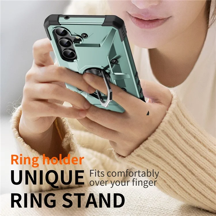 Funda para Samsung Galaxy A26 5G de PC + TPU a prueba de golpes con soporte de anillo - Verde oscuro