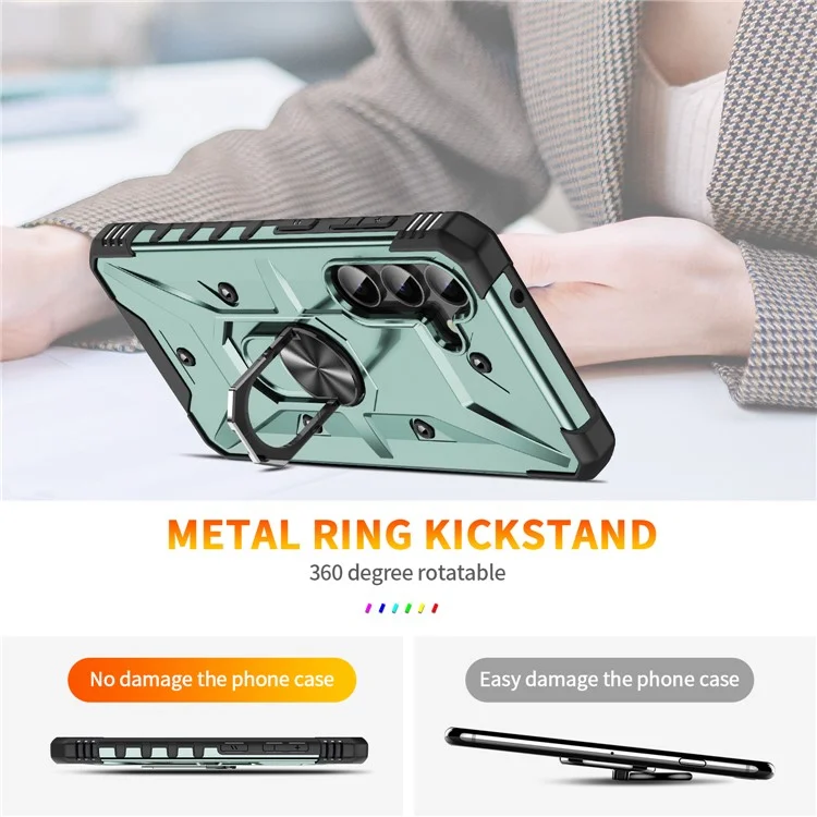Funda para Samsung Galaxy A26 5G de PC + TPU a prueba de golpes con soporte de anillo - Verde oscuro