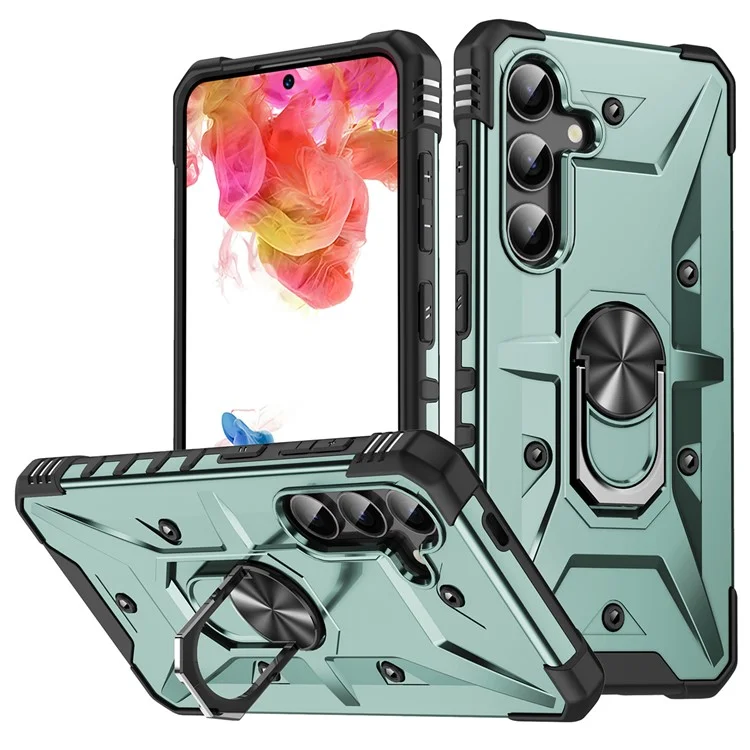 Funda para Samsung Galaxy S25 de PC + TPU anti-caída con soporte de anillo - Verde oscuro