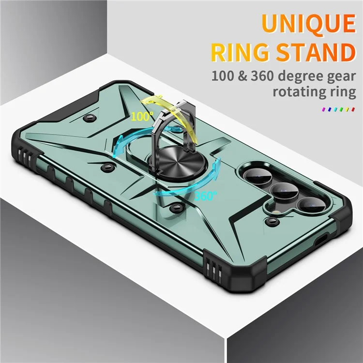 Funda para Samsung Galaxy S25 de PC + TPU anti-caída con soporte de anillo - Verde oscuro