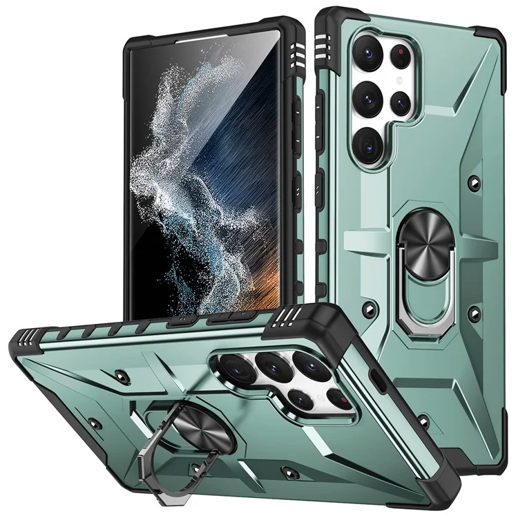 Funda para Samsung Galaxy S25 Ultra de PC + TPU a prueba de caídas con soporte de anillo - Verde oscuro