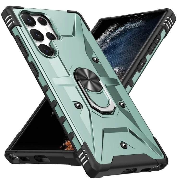 Funda para Samsung Galaxy S25 Ultra de PC + TPU a prueba de caídas con soporte de anillo - Verde oscuro
