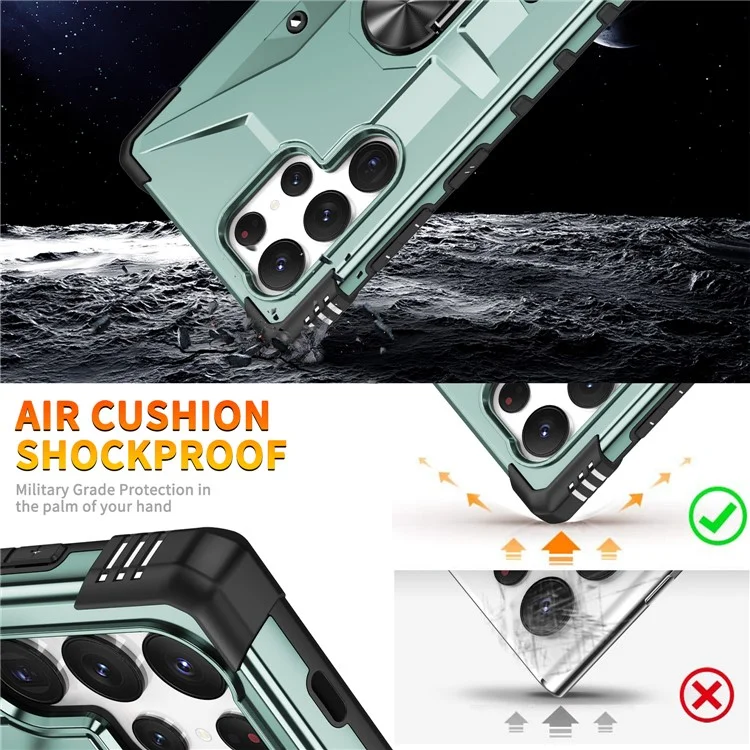Funda para Samsung Galaxy S25 Ultra de PC + TPU a prueba de caídas con soporte de anillo - Verde oscuro