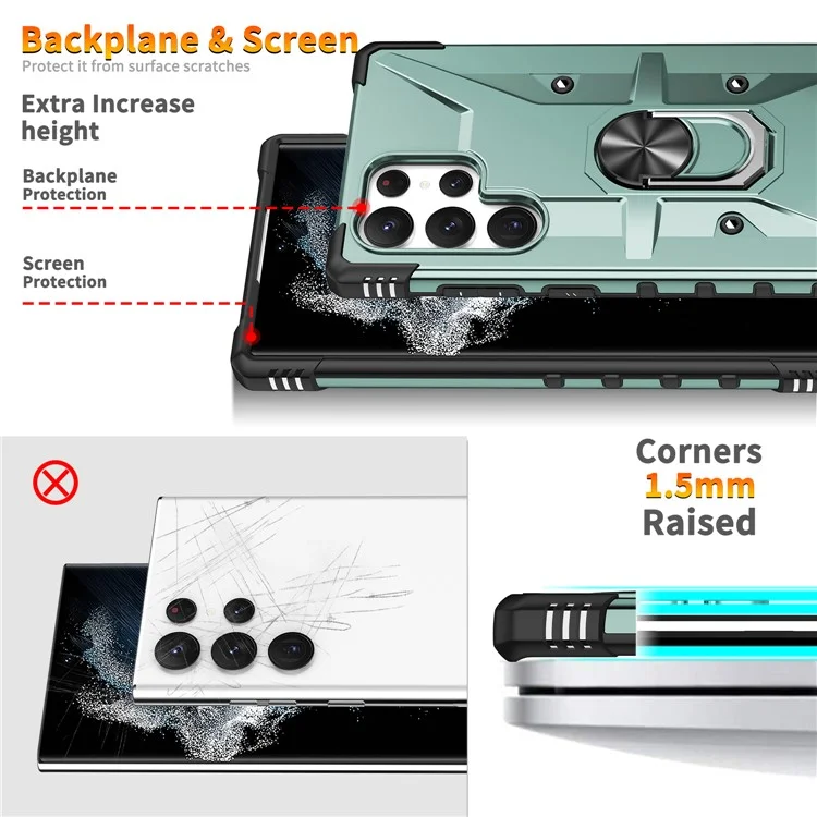 Funda para Samsung Galaxy S25 Ultra de PC + TPU a prueba de caídas con soporte de anillo - Verde oscuro