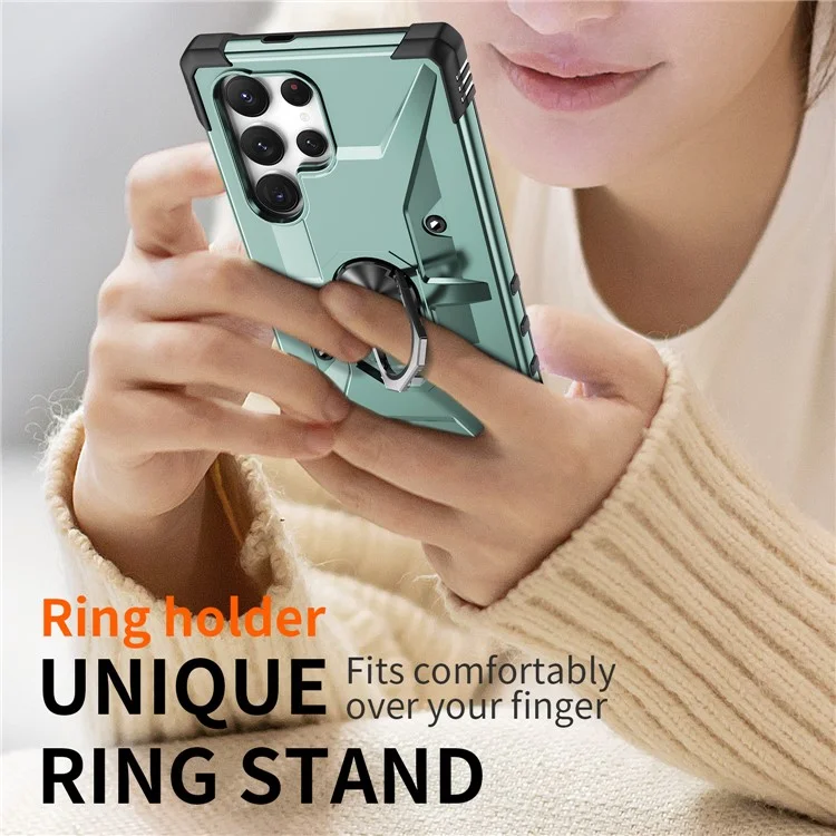 Funda para Samsung Galaxy S25 Ultra de PC + TPU a prueba de caídas con soporte de anillo - Verde oscuro