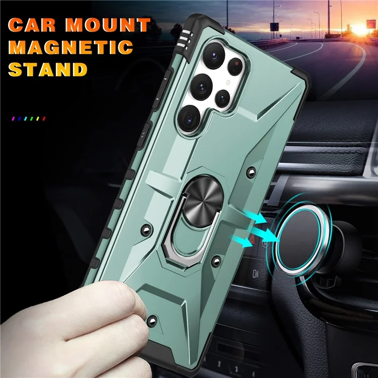 Funda para Samsung Galaxy S25 Ultra de PC + TPU a prueba de caídas con soporte de anillo - Verde oscuro