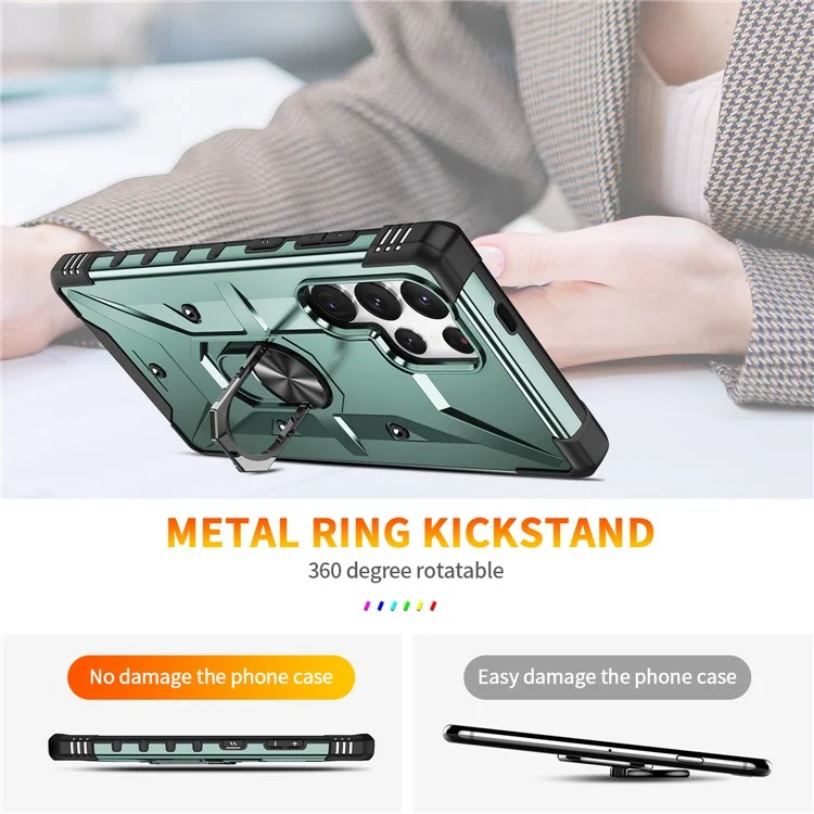 Funda para Samsung Galaxy S25 Ultra de PC + TPU a prueba de caídas con soporte de anillo - Verde oscuro