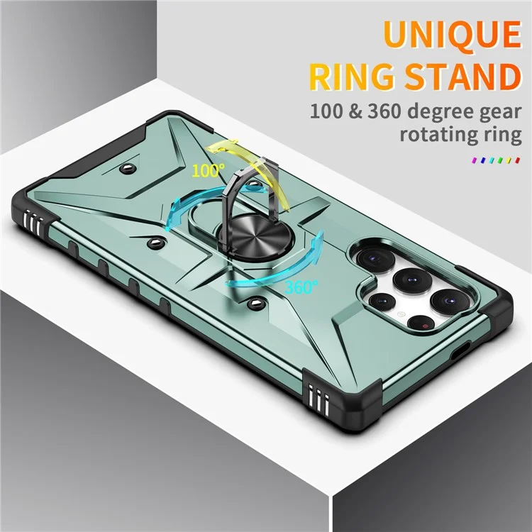 Funda para Samsung Galaxy S25 Ultra de PC + TPU a prueba de caídas con soporte de anillo - Verde oscuro