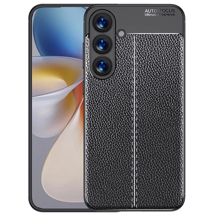 Custodia per Samsung Galaxy S25, texture in pelle di litchi, cover flessibile in TPU, colore nero