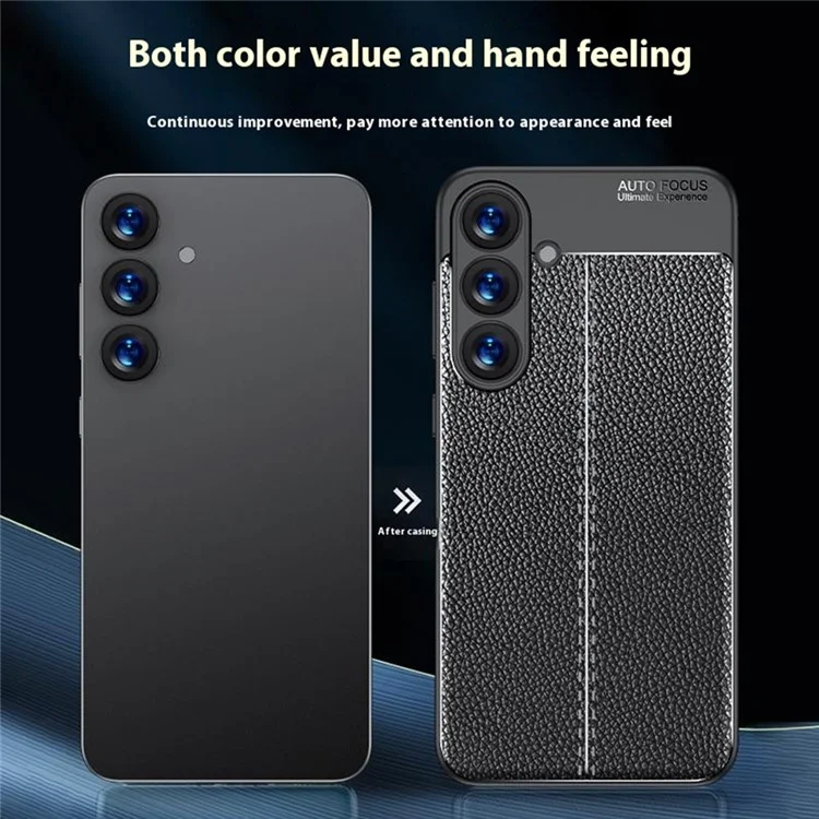 Custodia per Samsung Galaxy S25, texture in pelle di litchi, cover flessibile in TPU, colore nero