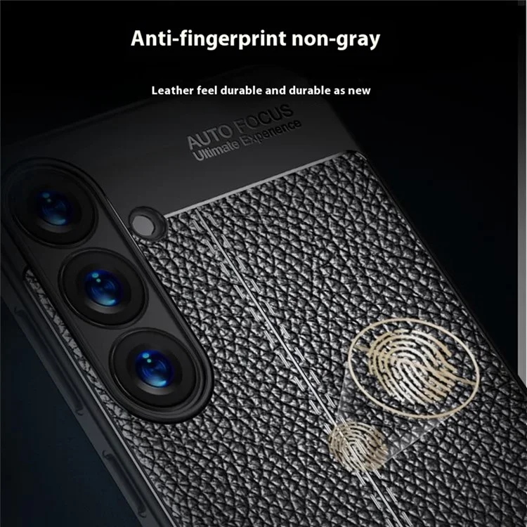 Custodia per Samsung Galaxy S25, texture in pelle di litchi, cover flessibile in TPU, colore nero