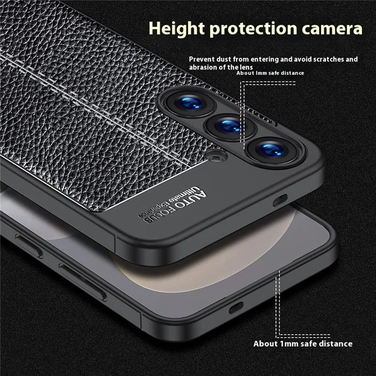 Custodia per Samsung Galaxy S25+ in TPU flessibile con texture a lisca di pesce, colore nero.