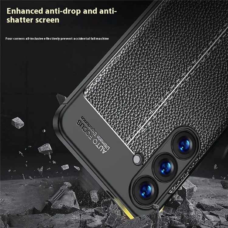 Custodia per Samsung Galaxy S25+ in TPU flessibile con texture a lisca di pesce, colore nero.