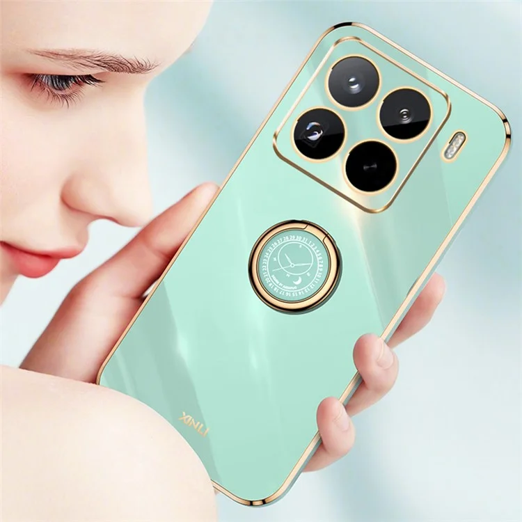 Custodia XINLI per Xiaomi 15 Pro con anello e supporto, rivestimento in TPU placcato - Ciano