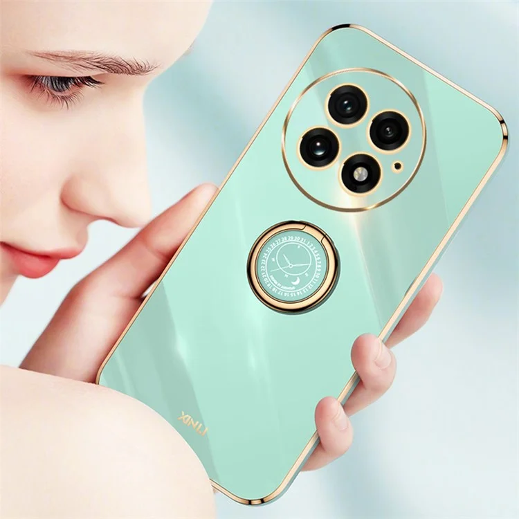 XINLI Hülle für OnePlus 13 mit Ring-Ständer, Galvanisierung, TPU-Handyhülle - Cyan