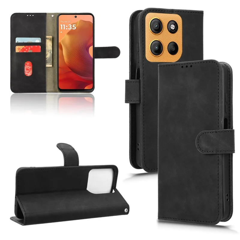 Für Motorola Moto G15 4G Ledercase Haptikgefühl Anti-Drop Wallet Flip Phone Cover - Schwarz