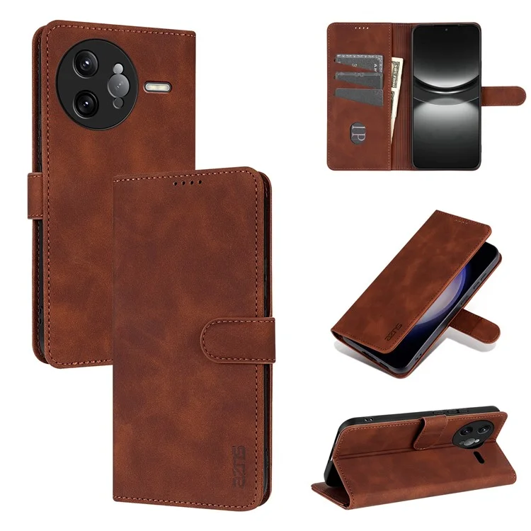 AZNS Hülle für Xiaomi Redmi K80 Pro 5G aus PU-Leder, Brieftasche-Handyhülle - Braun