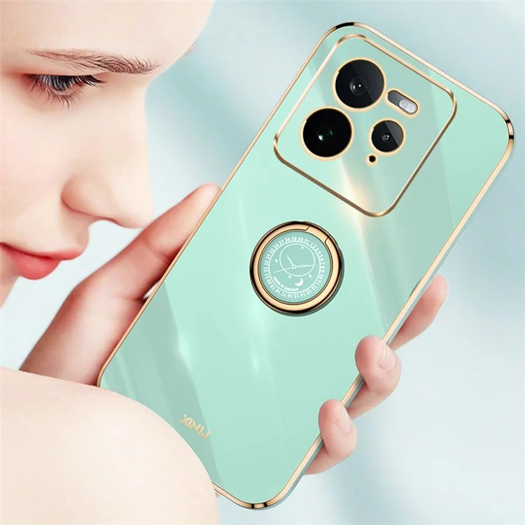 Custodia per Realme GT 7 Pro 5G XINLI con anello di supporto, rivestimento in TPU galvanizzato - Ciano