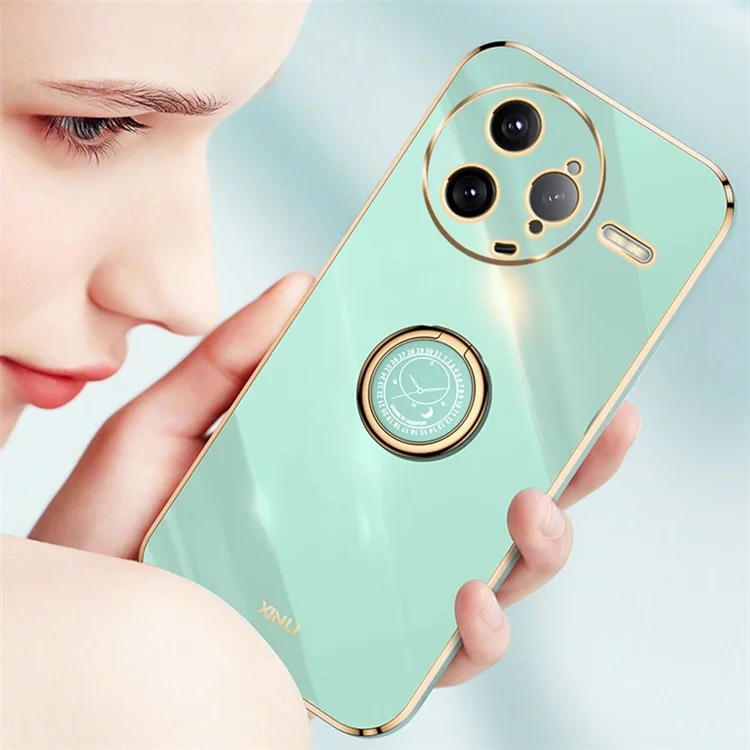 Custodia per Xiaomi Redmi K80 Pro 5G XINLI con anello di supporto, rivestimento in TPU placcato - Ciano