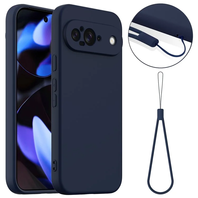 Coque pour Google Pixel 9 compatible avec MagSafe, étui en silicone liquide avec dragonne - Bleu foncé
