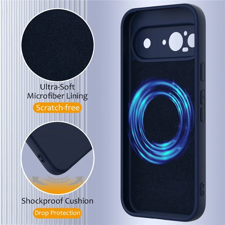 Coque pour Google Pixel 9 compatible avec MagSafe, étui en silicone liquide avec dragonne - Bleu foncé