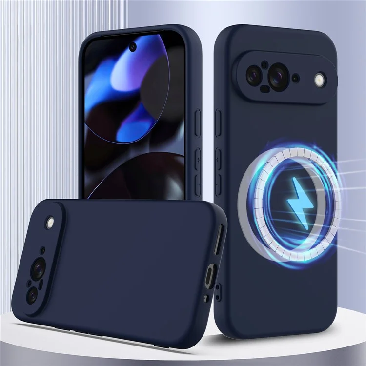 Coque pour Google Pixel 9 compatible avec MagSafe, étui en silicone liquide avec dragonne - Bleu foncé