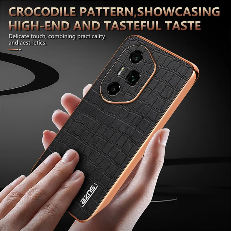 AZNS Funda para Honor 300 Ultra, textura de cocodrilo de electrochapado PU + TPU - Negro