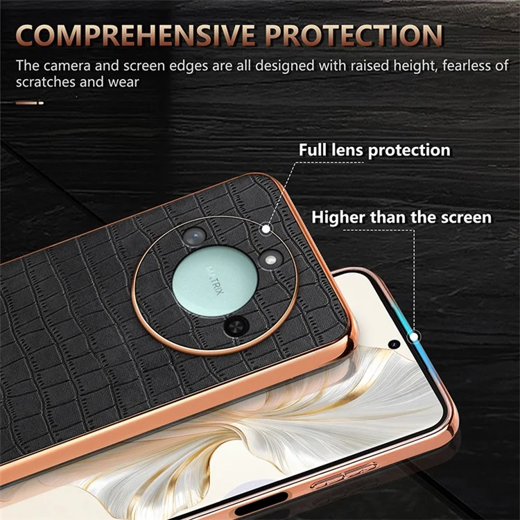 AZNS For Honor X60 5G Чехол Электрохромная текстура под крокодила PU + TPU Чехол для телефона - Черный