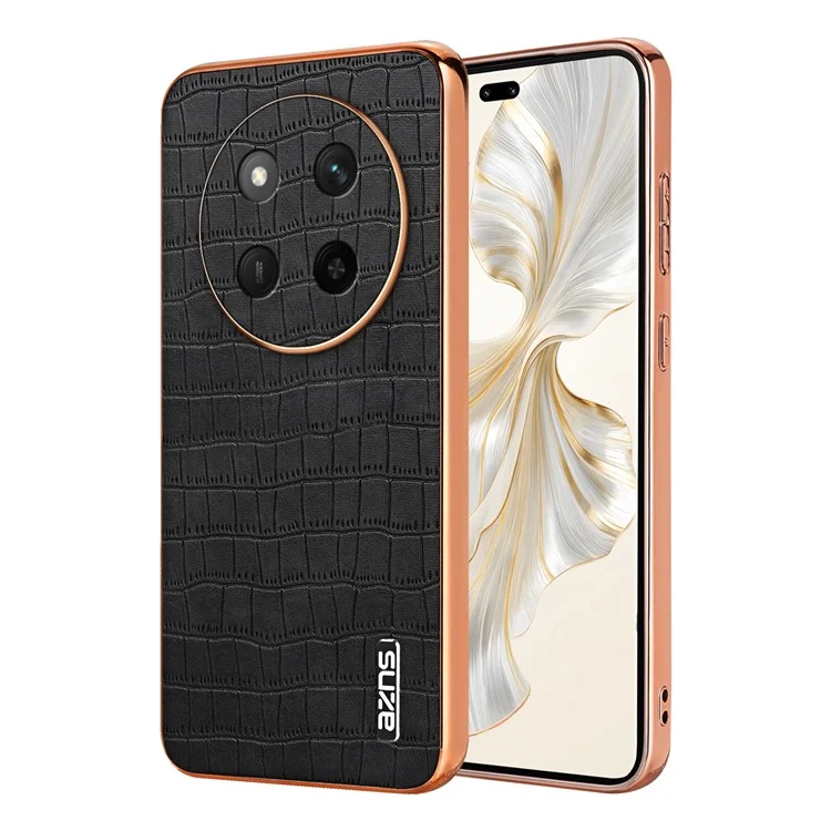 AZNS For Honor X60 Pro 5G Hülle Elektroplattierung Krokodillederstruktur PU + TPU Handyhülle - Schwarz