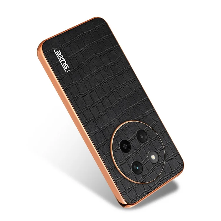 AZNS For Honor X60 Pro 5G Hülle Elektroplattierung Krokodillederstruktur PU + TPU Handyhülle - Schwarz