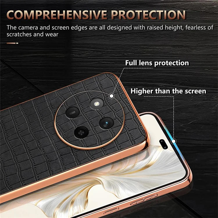 AZNS For Honor X60 Pro 5G Hülle Elektroplattierung Krokodillederstruktur PU + TPU Handyhülle - Schwarz