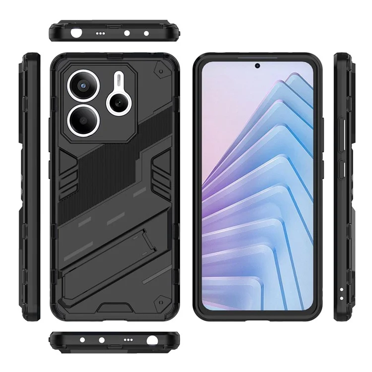 Custodia per Xiaomi Redmi Note 14 5G, in PC + TPU, antiurto, con supporto - Nera