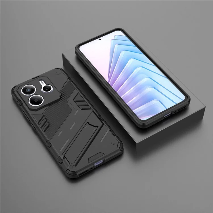 Custodia per Xiaomi Redmi Note 14 5G, in PC + TPU, antiurto, con supporto - Nera