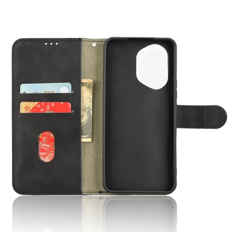 For Honor 300 Leather Case Skin Feel Anti Drop Wallet Flip Phone Cover - Black