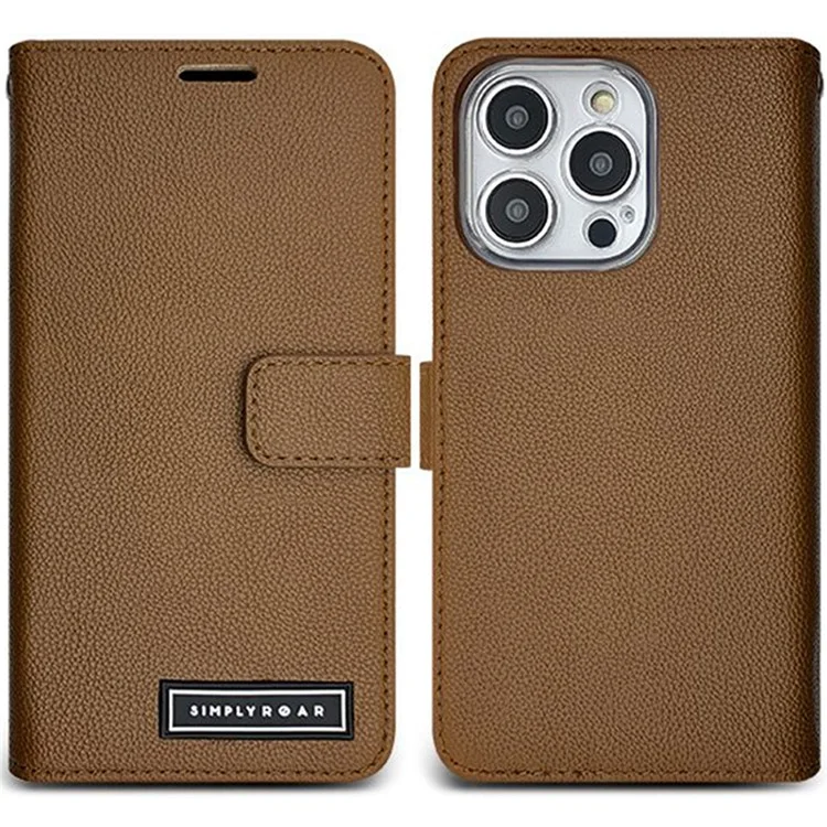 Étui en cuir portefeuille avec fermeture magnétique pour iPhone 14 Pro Max SIMPLY ROAR - Marron