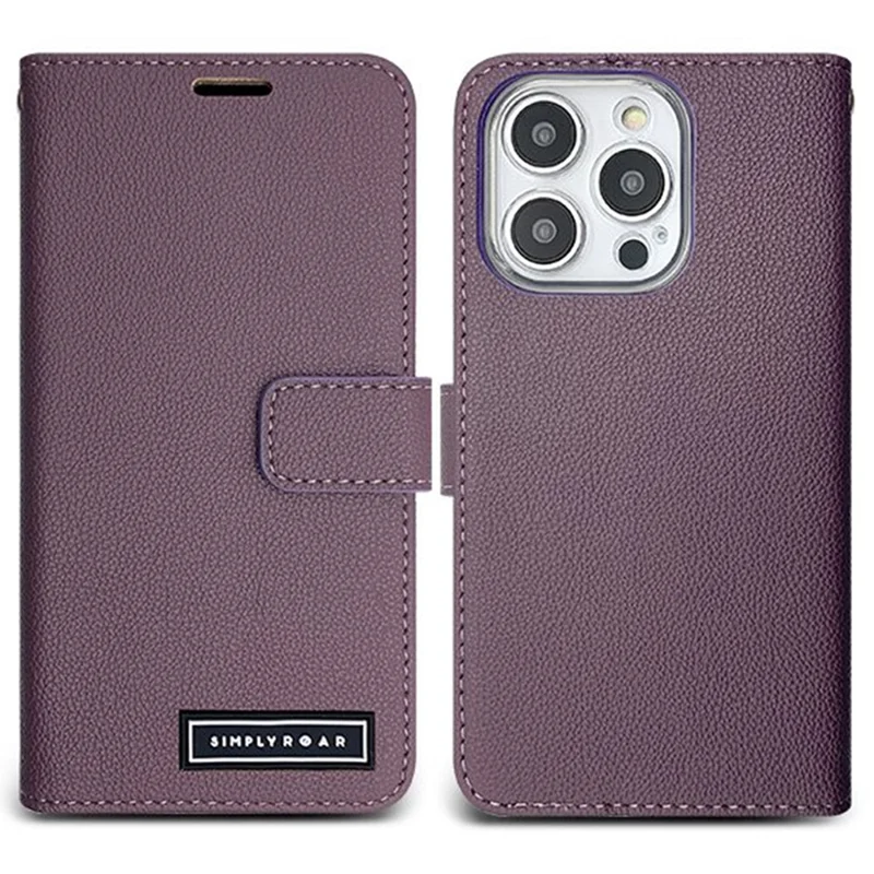 SIMPLY ROAR For iPhone 14 Pro Leather Case Wallet Magnetic Closure Phone Cover - Purple